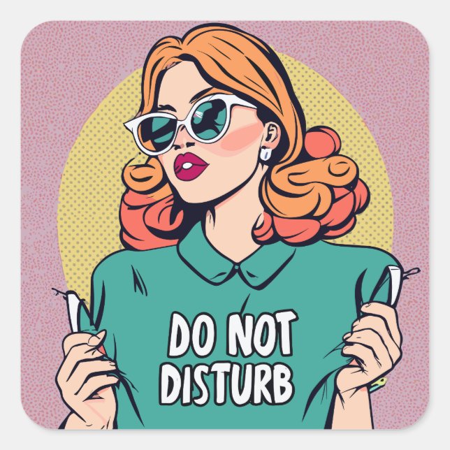 Sticker Carré Drôle Ne Disturbe Pas (Devant)