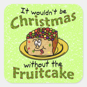 Sticker Carré Drôle Noël Cartoon Fruitcake