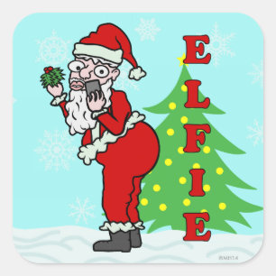 Sticker Carré Drôle Noël Père Noël Elfie