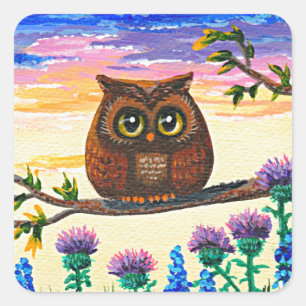 Sticker Carré Drôle Owl Cartoon Créationarts