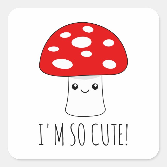 Sticker Carré Drôle petit dessin animé de champignons Kawaii (Devant)