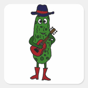 Sticker Carré Drôle Pickle Jouant de la guitare rouge