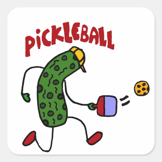 Sticker Carré Drôle Pickleball Jouer Pickleball Action Design (Devant)