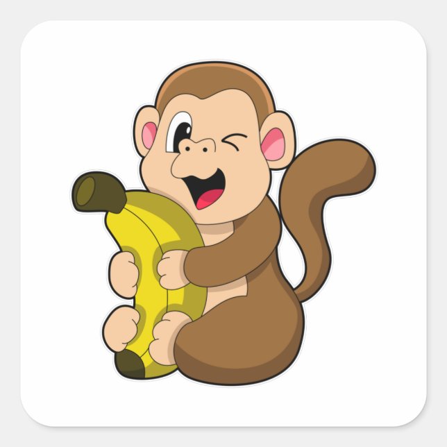 Sticker Carré Drôle singe avec banane (Devant)