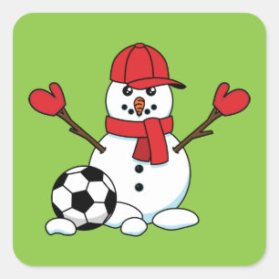 Sticker Carré Drôle Snowman avec balle de football