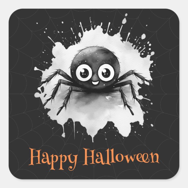 Sticker Carré Drôle Spider Cobweb Happy Halloween (Devant)