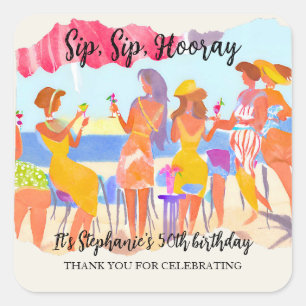 Sticker Carré Drôle Summer Beach Cocktail Femme 50e anniversaire