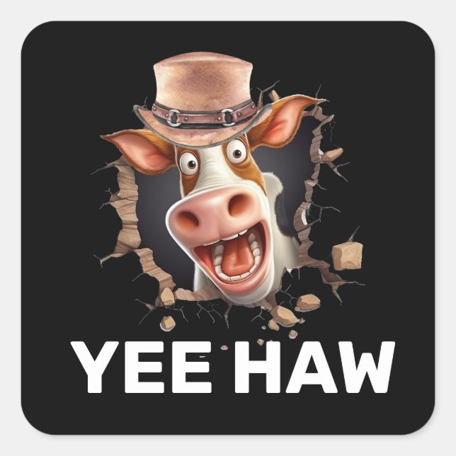 Sticker Carré Drôle vache occidentale visage yee haw pays fun (Devant)