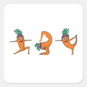 Sticker Carré Drôle Yoga Pose Carotte