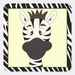Sticker Carré Drôle zèbre enfants dessin animé