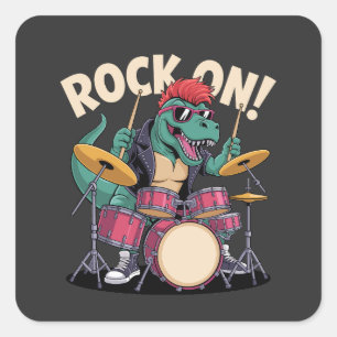 Sticker Carré Drummer Dinosaure T-Rex Punk Rock - Percussion
