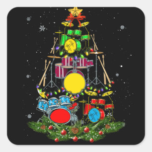 Sticker Carré Drummer Père Noël Noël Drum Drummer Noël