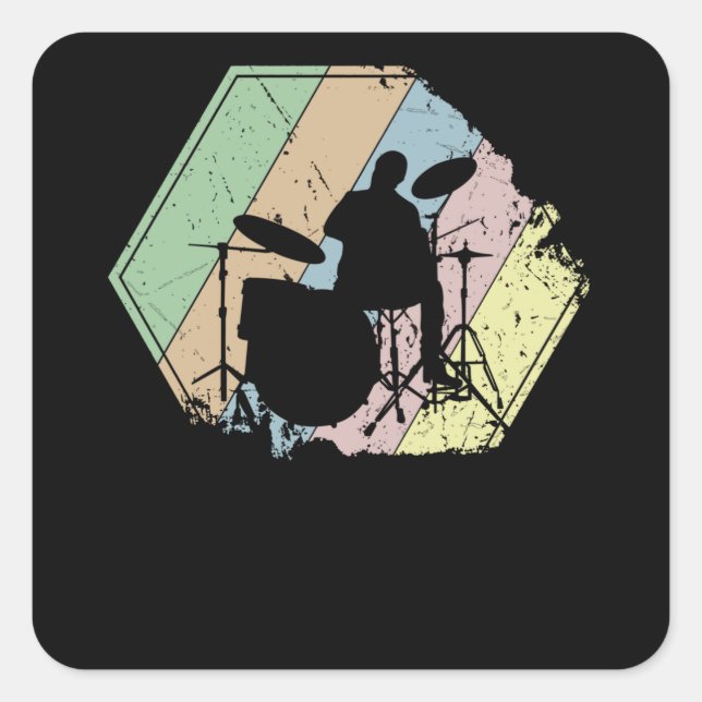 Sticker Carré Drummer Retro (Devant)