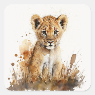 Sticker Carré du Lion King de l'aquarelle