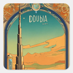 Sticker Carré Dubaï Dreamscape - Style graphique Art Nouveau Pos