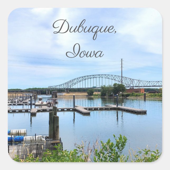 Sticker Carré Dubuque, épouse de l'Iowa au-dessus du fleuve Miss (Devant)