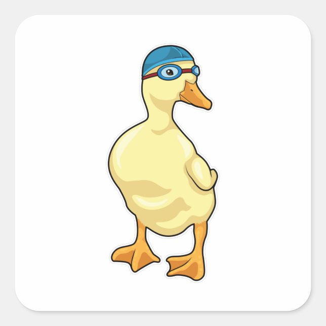 Sticker Carré Duck at Swimming with Swimming goggles (Devant)