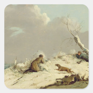 Sticker Carré Duck shooting en hiver
