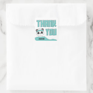 Sticker Carré Duo Turquoise et noir Panda Anniversaire Merci