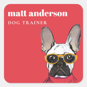 Sticker Carré Dusky Red Orange Retro Français Bulldog Trainer