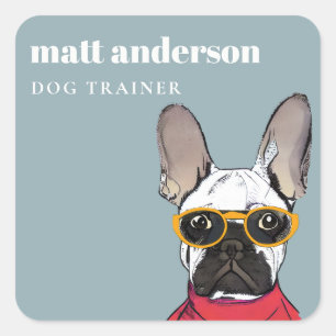 Sticker Carré Dusky Retro Red Blue Français Bulldog Trainer