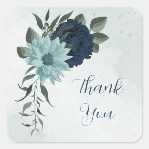 Sticker Carré Dusty bleu marine fleurs botanique merci