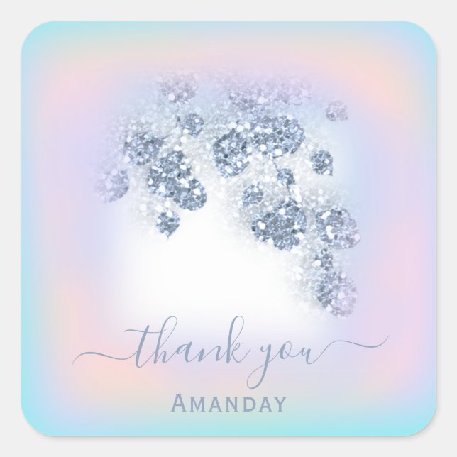 Sticker Carré Dusty Blue Glitter Peach Mint Merci Sweet 16e (Devant)