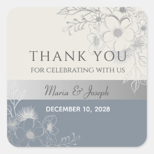Sticker Carré Dusty Blue Mariage Merci Favoriser