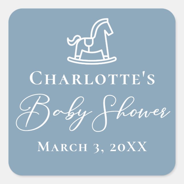 Sticker Carré Dusty Blue White Rocse Baby shower (Devant)