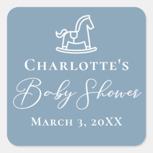 Sticker Carré Dusty Blue White Rocse Baby shower