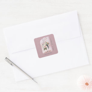 Sticker Carré Dusty Bourgogne Magnolia fleurit Merci Mariage