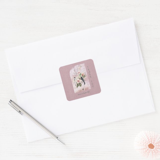 Sticker Carré Dusty Bourgogne Magnolia fleurit Merci Mariage (Enveloppe)