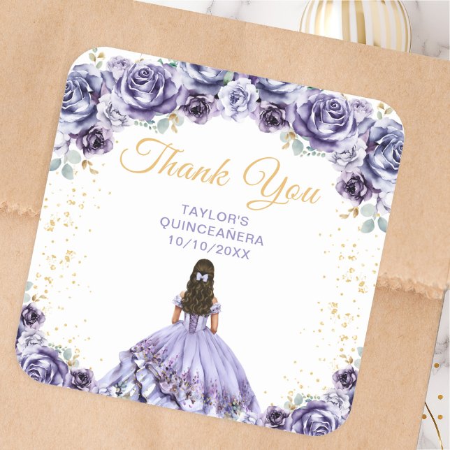 Sticker Carré Dusty Purple Princesse Quinceañera Merci (Créateur téléchargé)