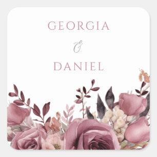 Sticker Carré Dusty Rose & Burgundy Boho Floral Mariage