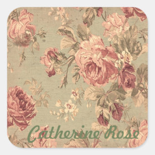 Sticker Carré Dusty rose et Sage vert Roses personnalisés