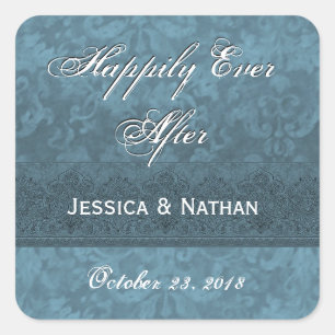 Sticker Carré Dusty Turquoise bleu et pourpre Mariage Damask
