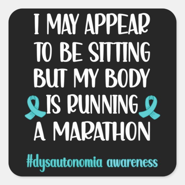 Sticker Carré Dysautonomia POTS Turquoise Ribbon Autonome Dysfu (Devant)