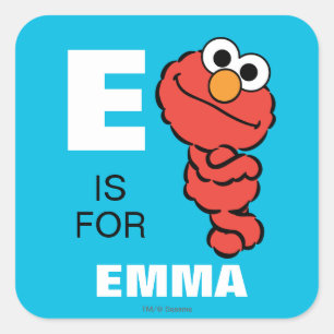 Sticker Carré E est pour Elmo   Ajoutez votre nom