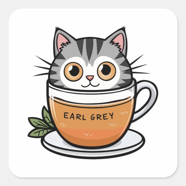 Sticker Carré Earl Grey - Chat si mignon (Devant)