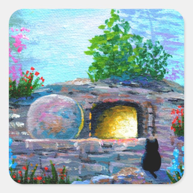 Sticker Carré Easter Cat Christian Art Empty (Devant)
