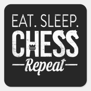 Sticker Carré Eat Sleep Chess Joueur Répéter Planche Jeu Garçon