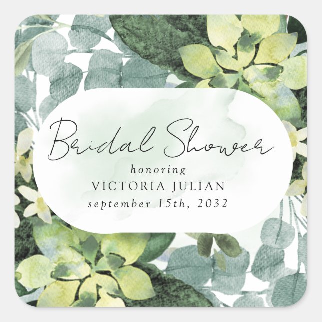 Sticker Carré Eau de Eucalyptus Chic Mariage Shower (Devant)