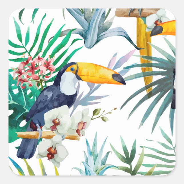 Sticker Carré Eau tropicale estivale Ananas Parrot Oiseau (Devant)