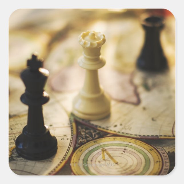 Sticker Carré Échecs sur l'ancienne carte du monde (Devant)