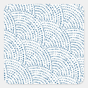 Sticker Carré Échelles de points d'encre - bleu classique sur bl