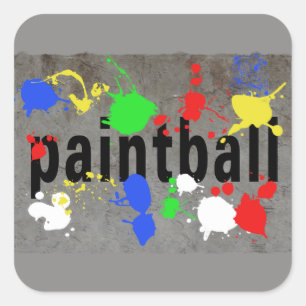 Sticker Carré Éclaboussure de Paintball sur le mur en béton