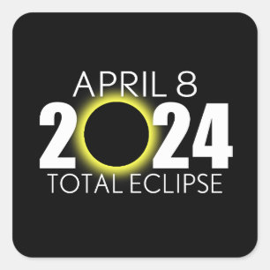 Sticker Carré Éclipse solaire totale - 8 avril 2024 - Design noi