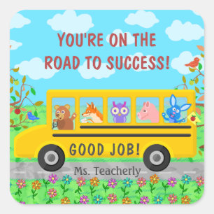 Sticker Carré École élémentaire Cute Bus Route vers la classe de
