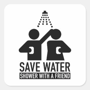 Sticker Carré Économisez La Douche D'Eau Avec Un Ami