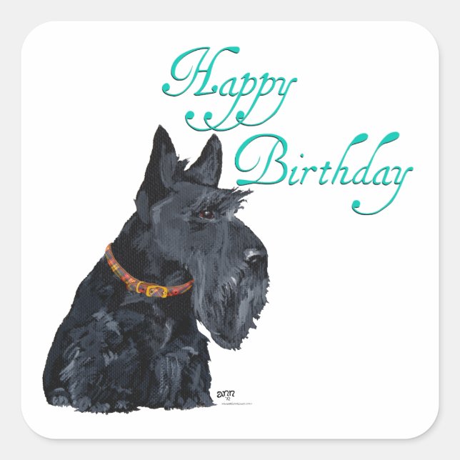 Sticker Carré Ecosse Terrier Anniversaire (Devant)